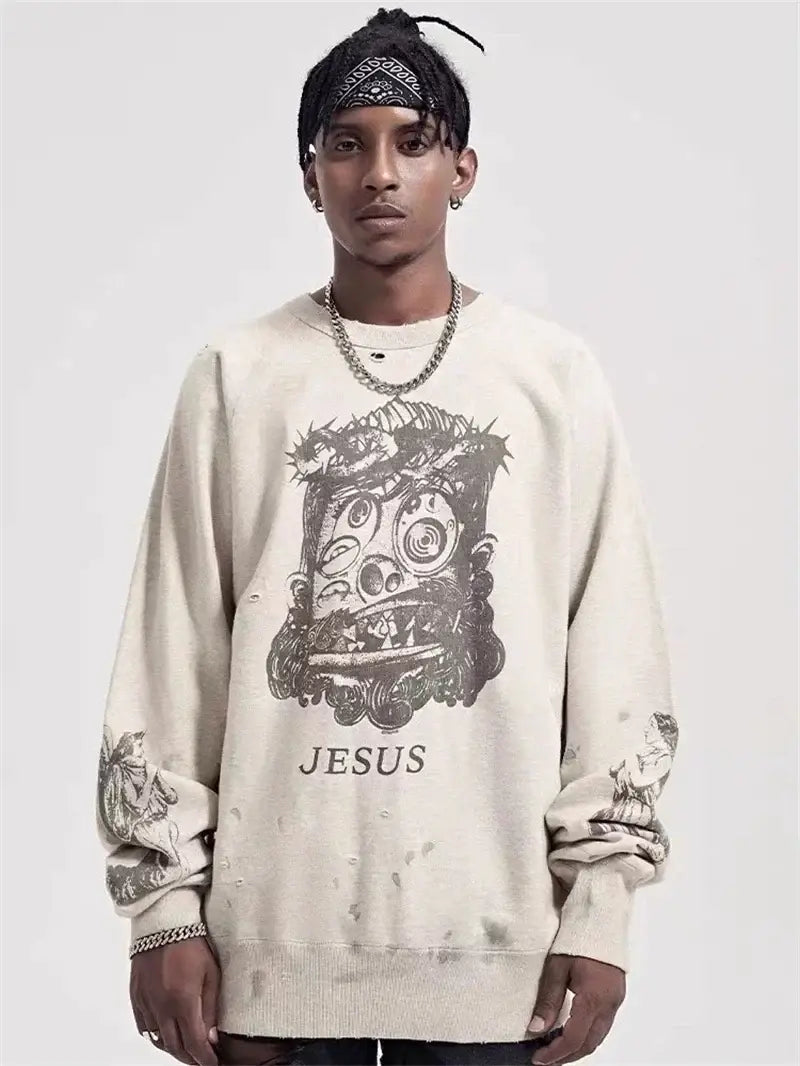 Vintage Graffiti Print Fleece Hoodie – Street Style | Camo Colors