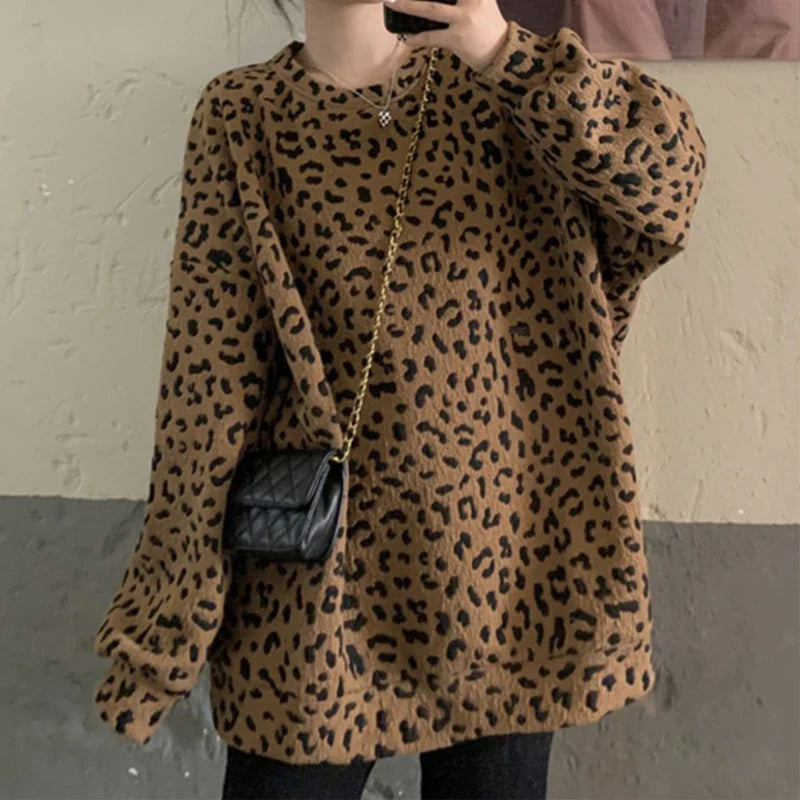 Leopard Print Y2K Harajuku Oversized Sweatshirt | Camo Colors