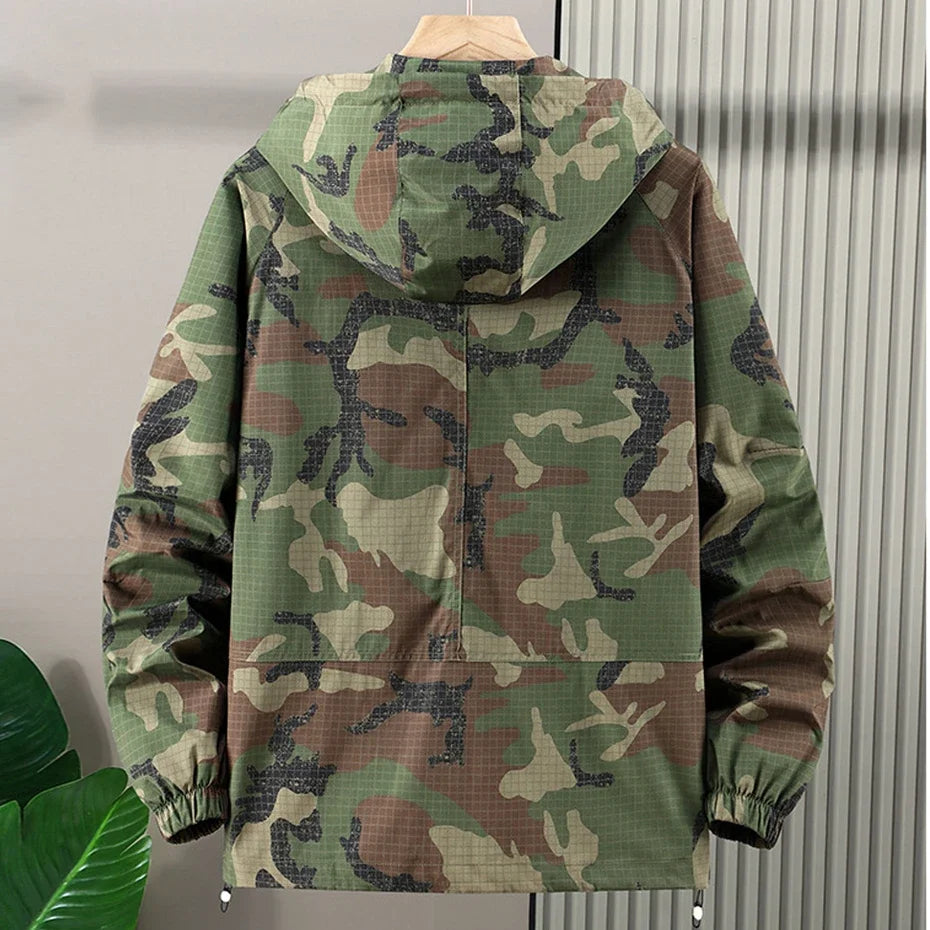 Men’s Hooded Camo Windbreaker – Plus Size | Camo Colors