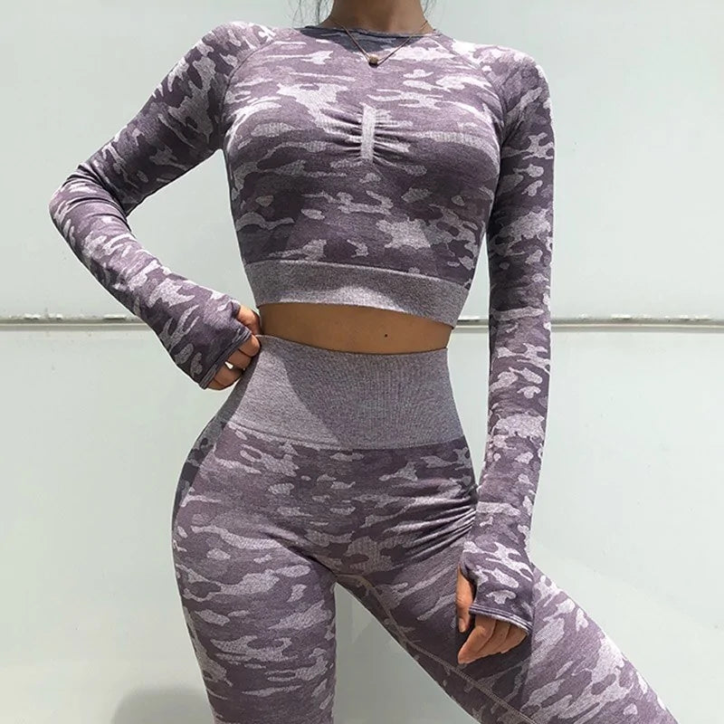 Purple Camo Sleeve Crop Top Camo Colors