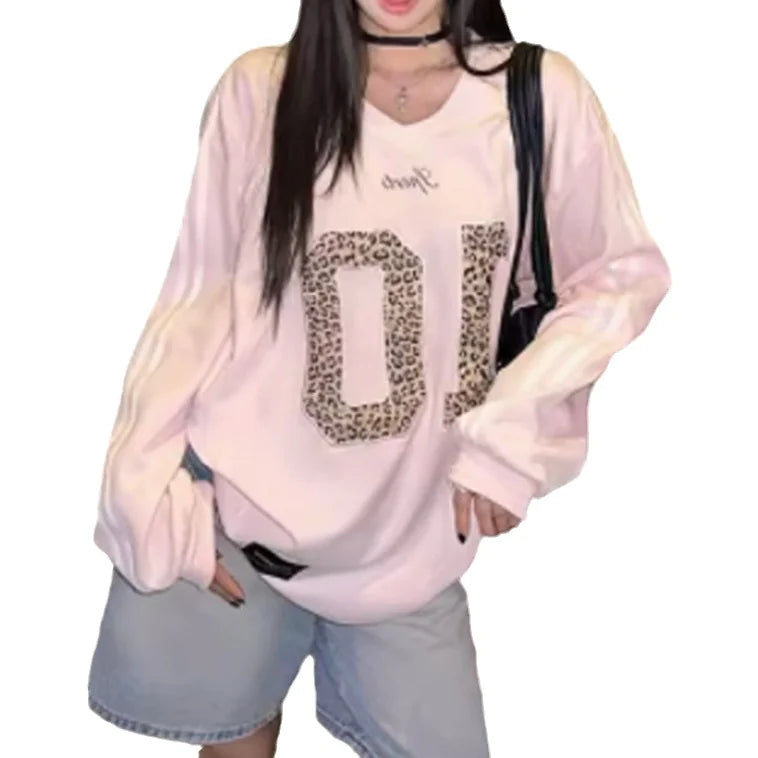 Leopard Print Retro Letter Sweater Camo Colors