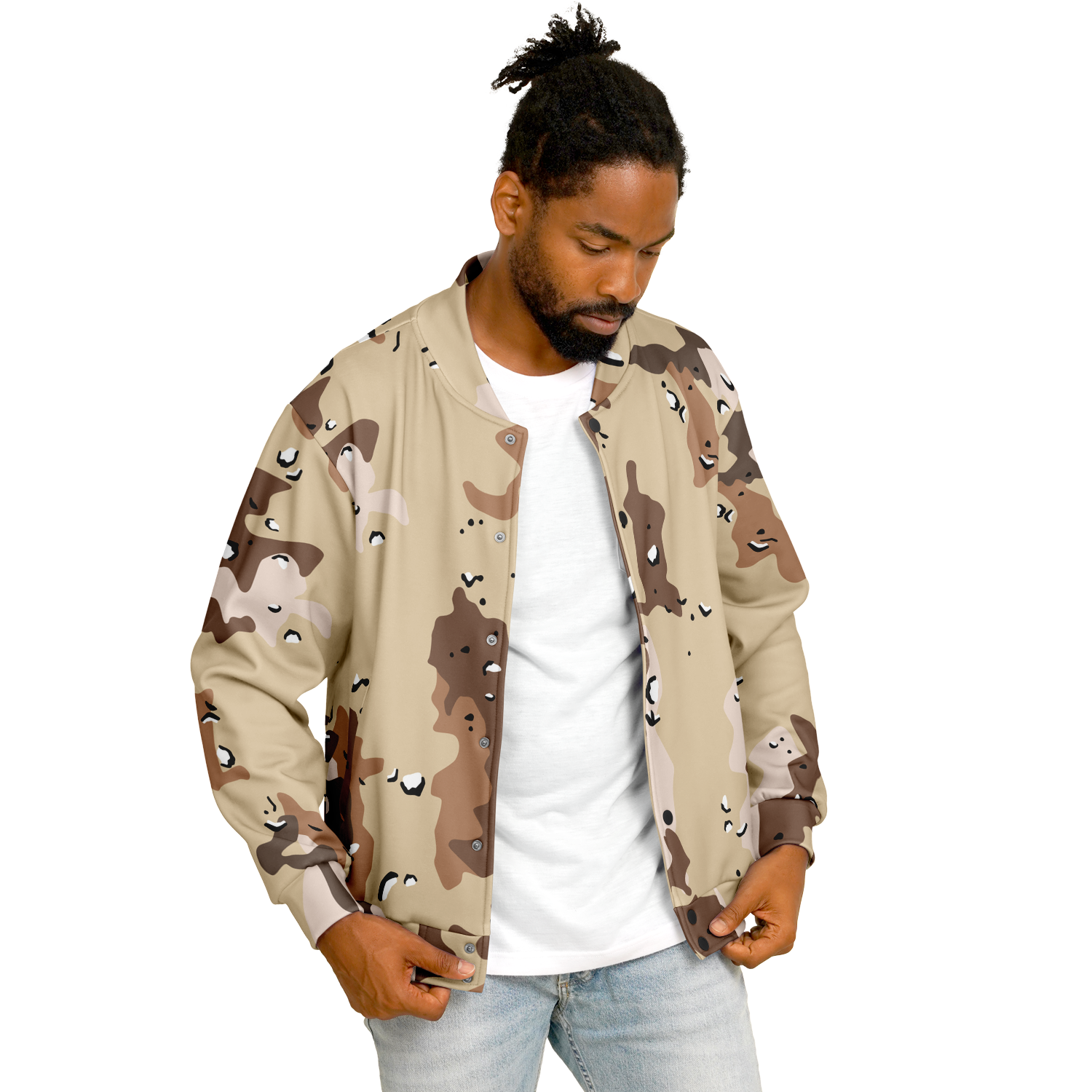 Brown Baseball Jacket in Marines Military Camo Print Camo Colors