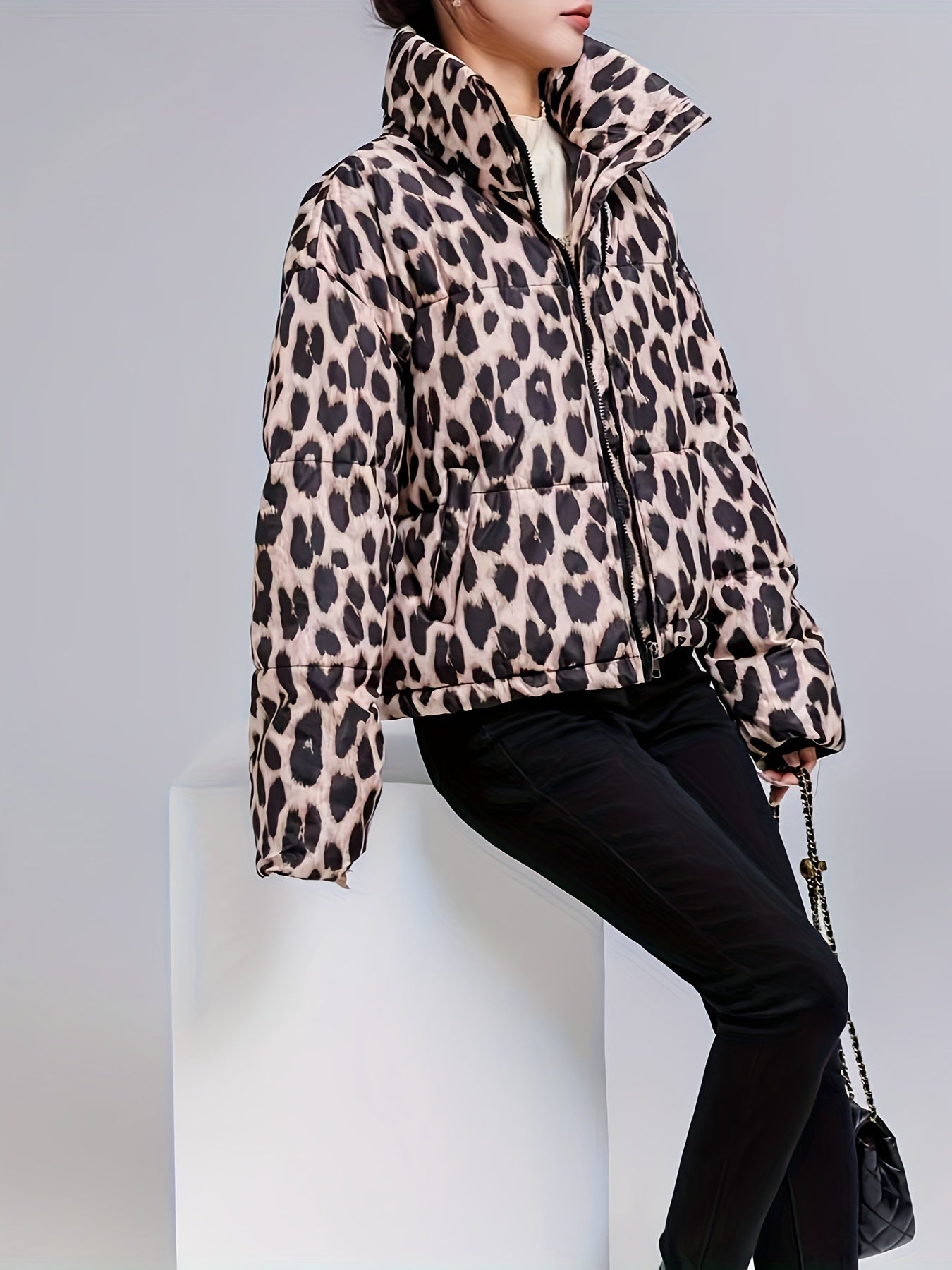 Women's Leopard Print Polyester Padded Jacket | Camo Colors