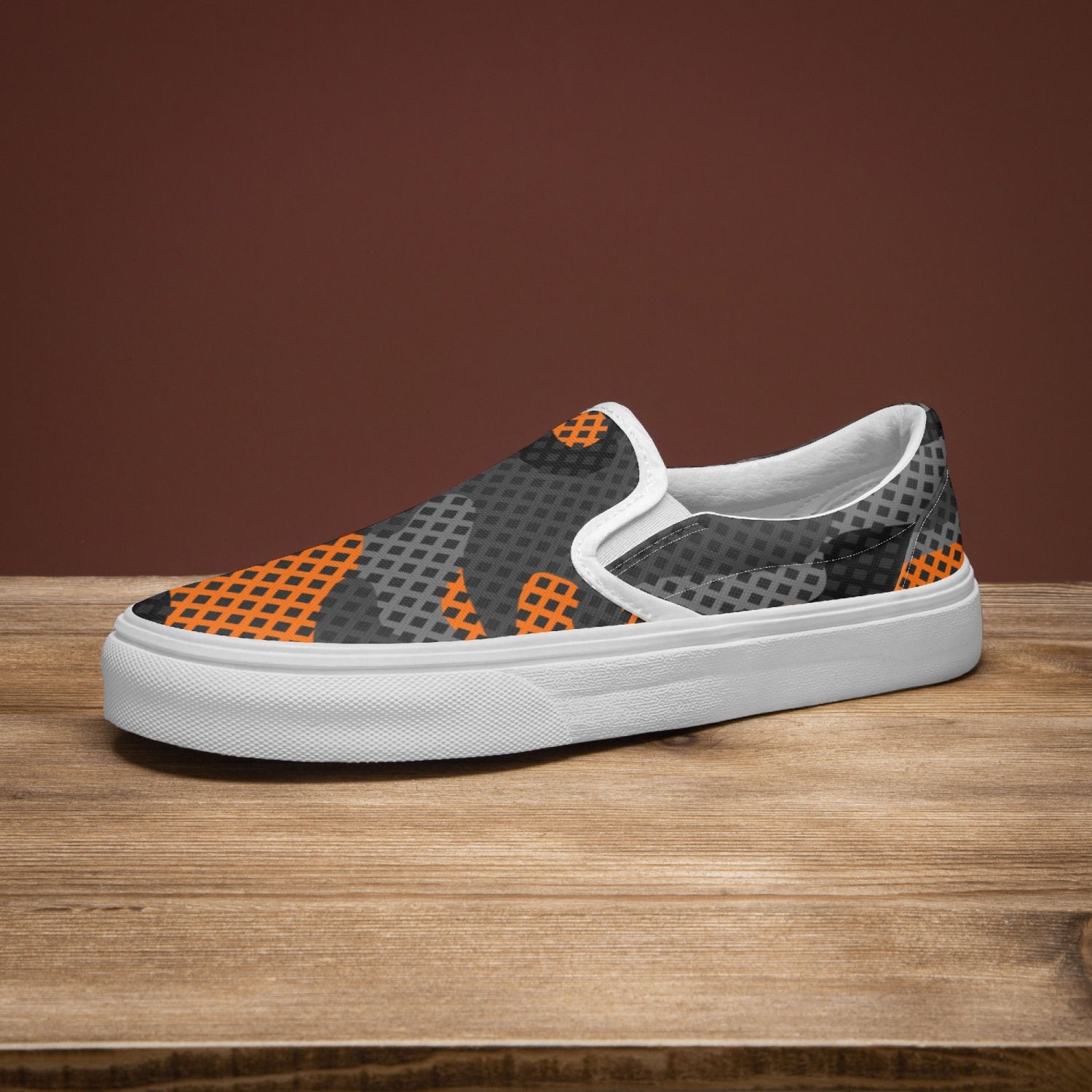 Camo Slip-On Shoes | Orange & Black Pixel Camouflage Camo Colors