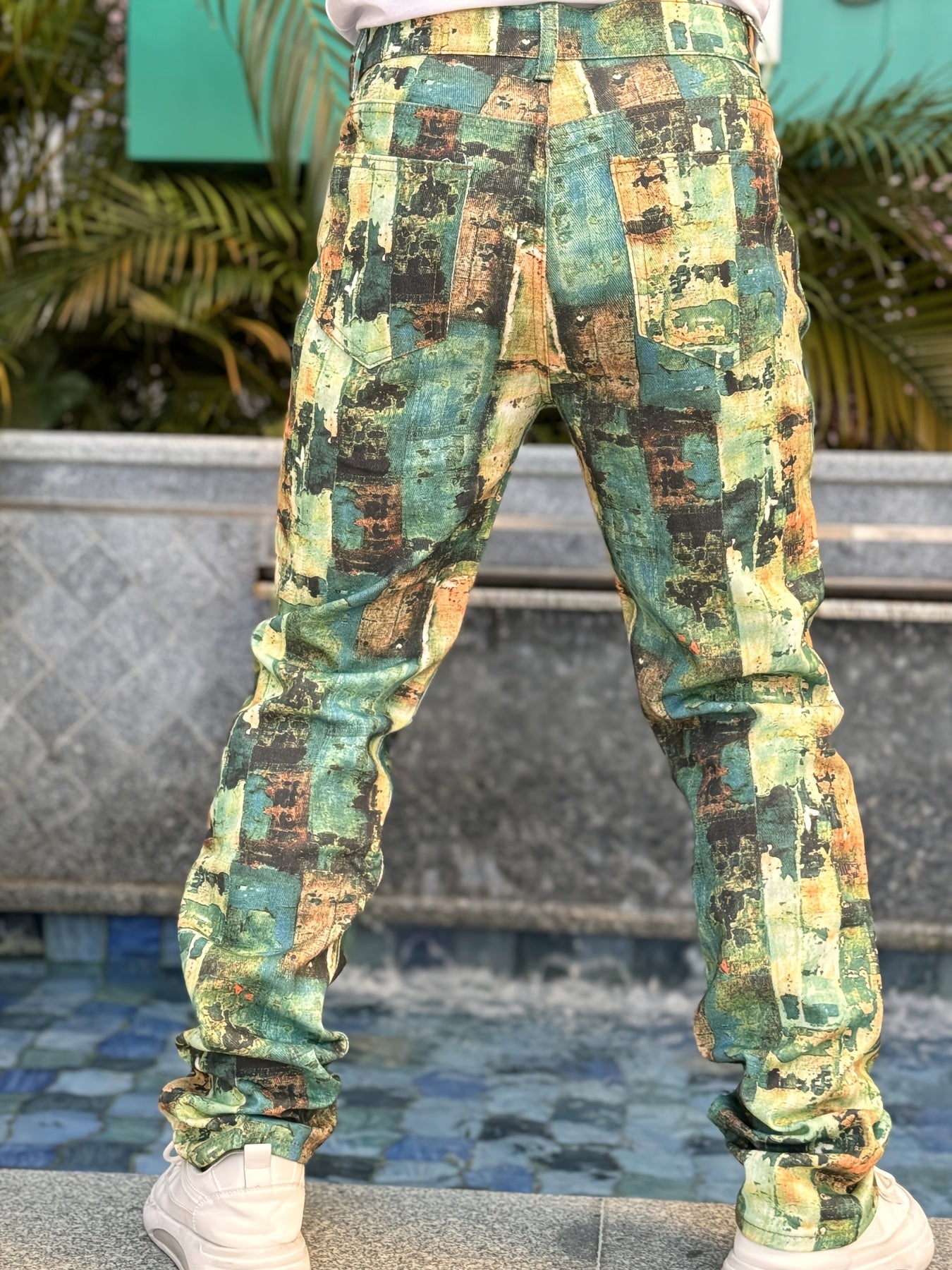Men's Green Jeans | Digital Printed Denim Pants Camo Colors