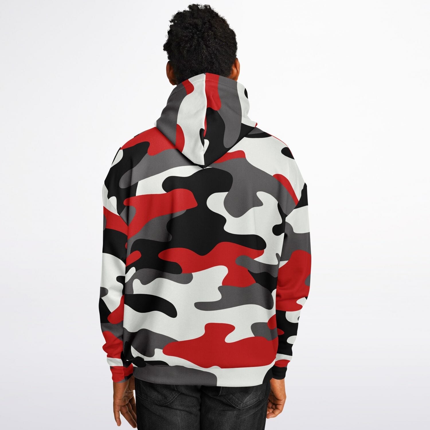 Oversized Hoodie in Red, Black, and White Camo Print | Camo Colors