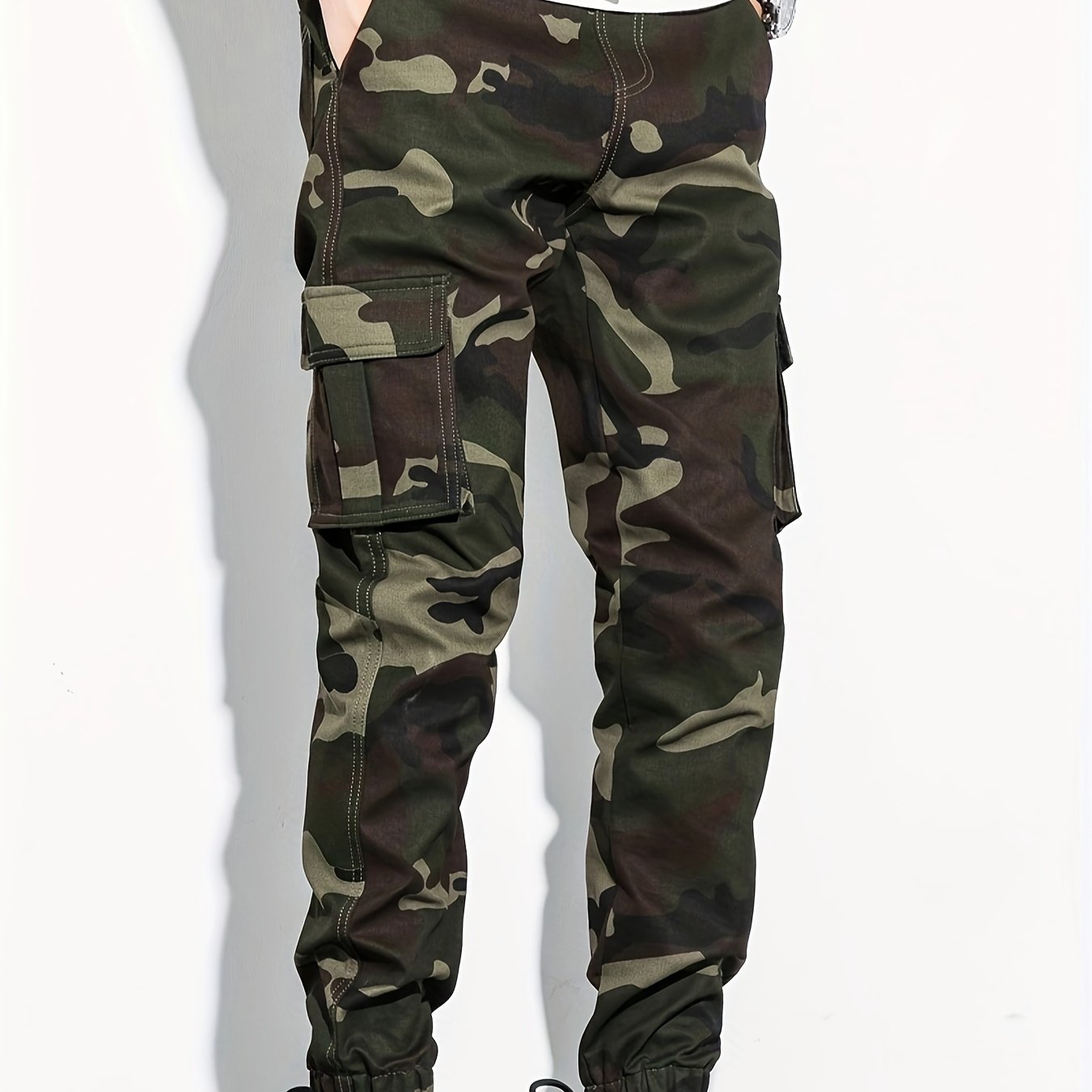 Men's Camo Cargo Cropped Pants With Multi Pockets | Vintage Style Camo Colors