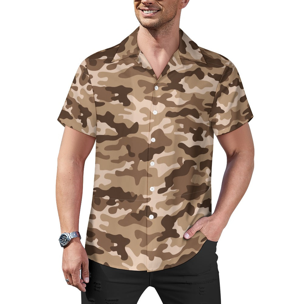 Men's Camo Shirt in Shades of Brown | Cuban Collar Design | Camo Colors