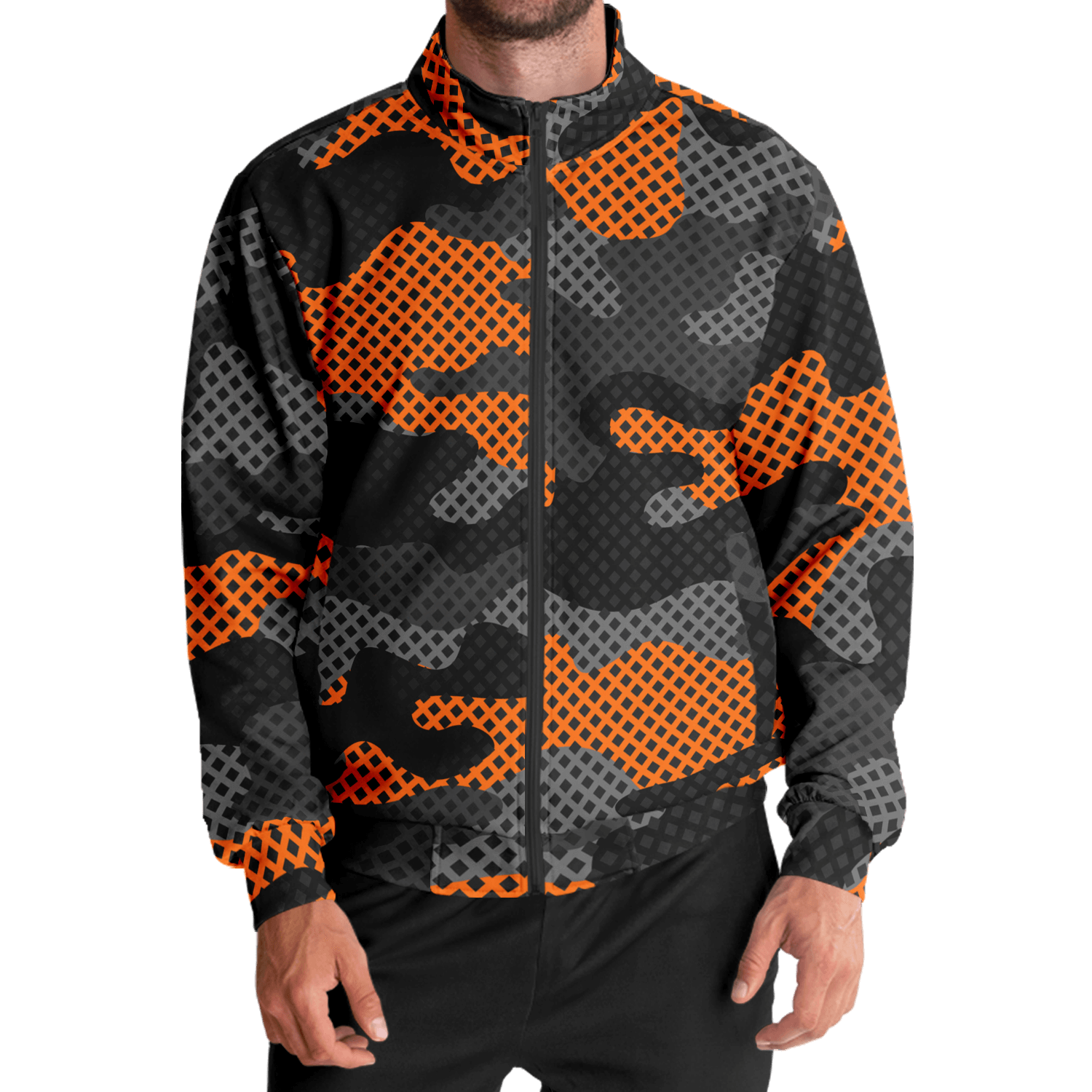 Camo Track Jacket | Orange & Black Pixel Camouflage Camo Colors