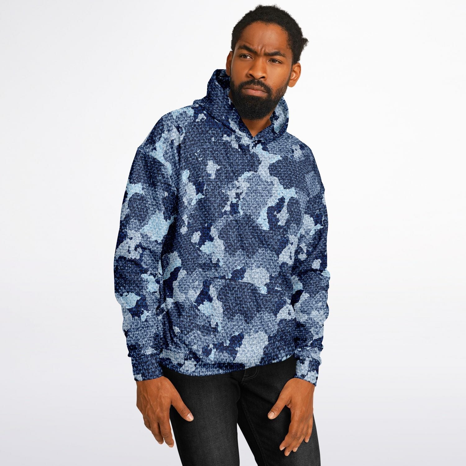 Denim Oversized Hoodie | Blue Camouflage Cloth Pattern | Camo Colors