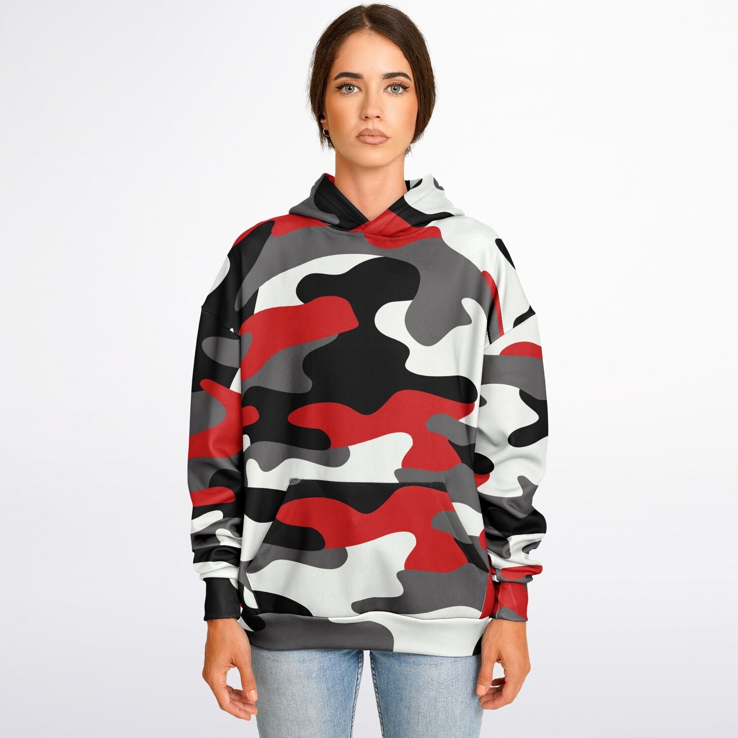 Oversized Hoodie in Red, Black, and White Camo Print | Camo Colors