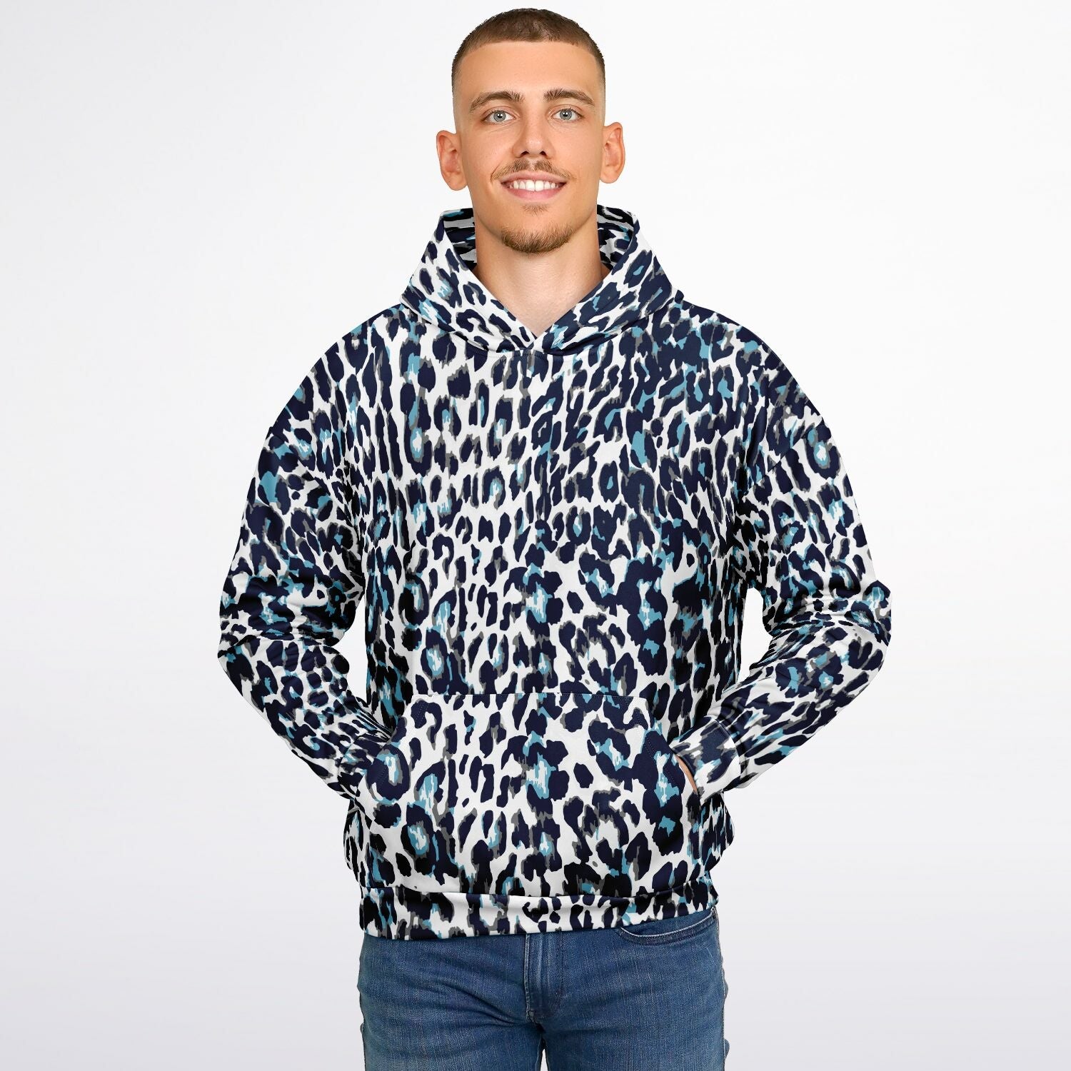 Oversized Leopard Hoodie – Blue and White | Camo Colors