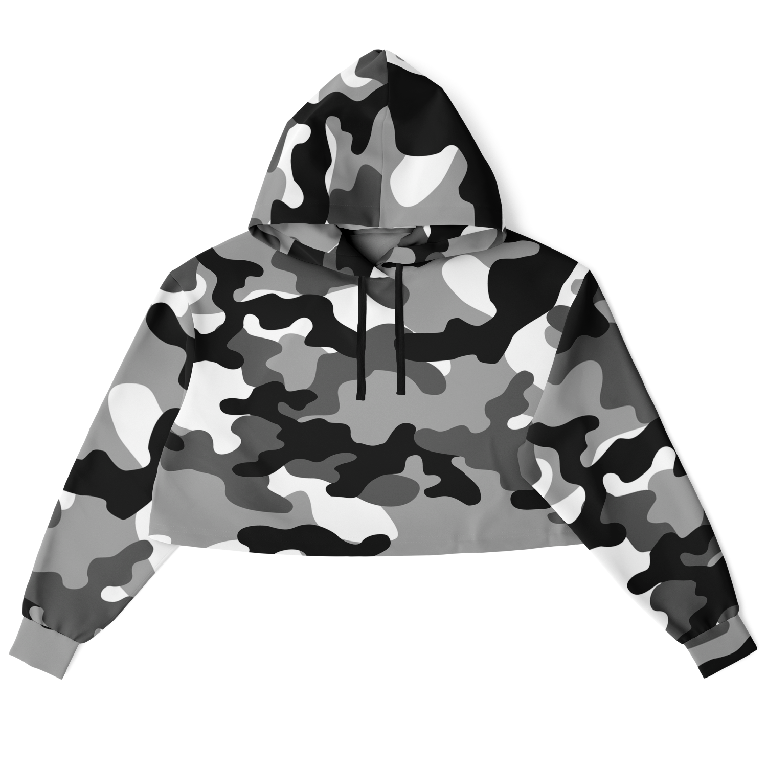 Cropped Hoodie For Women | Black, White & Gray Camouflage Camo Colors