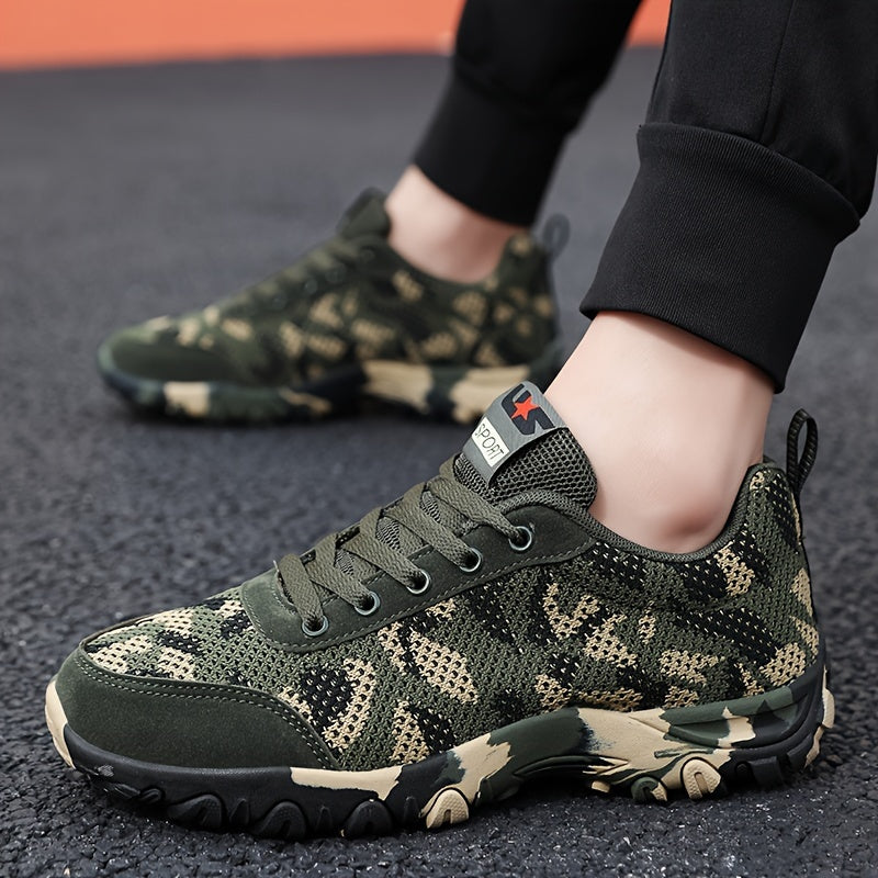 Men's Camouflage Lace-Up Sneakers, Non-Slip and Durable Camo Colors