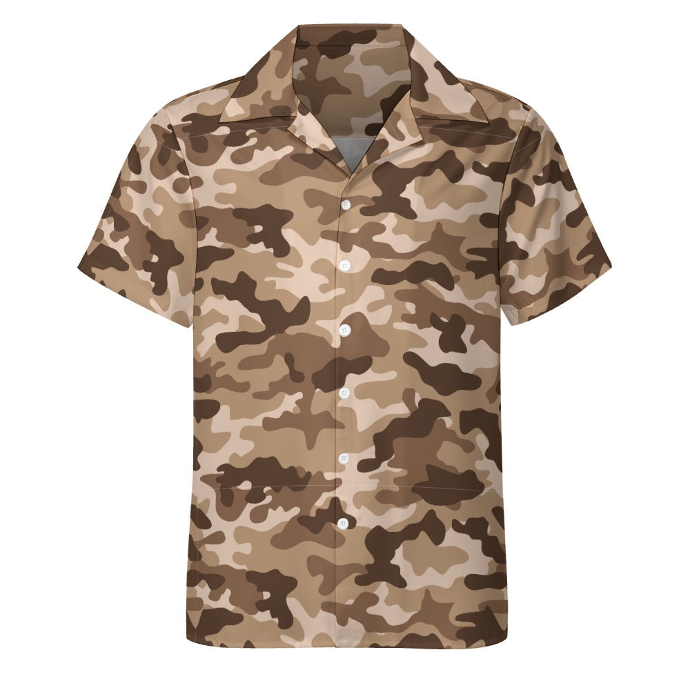 Men's Camo Shirt in Shades of Brown | Cuban Collar Design | Camo Colors