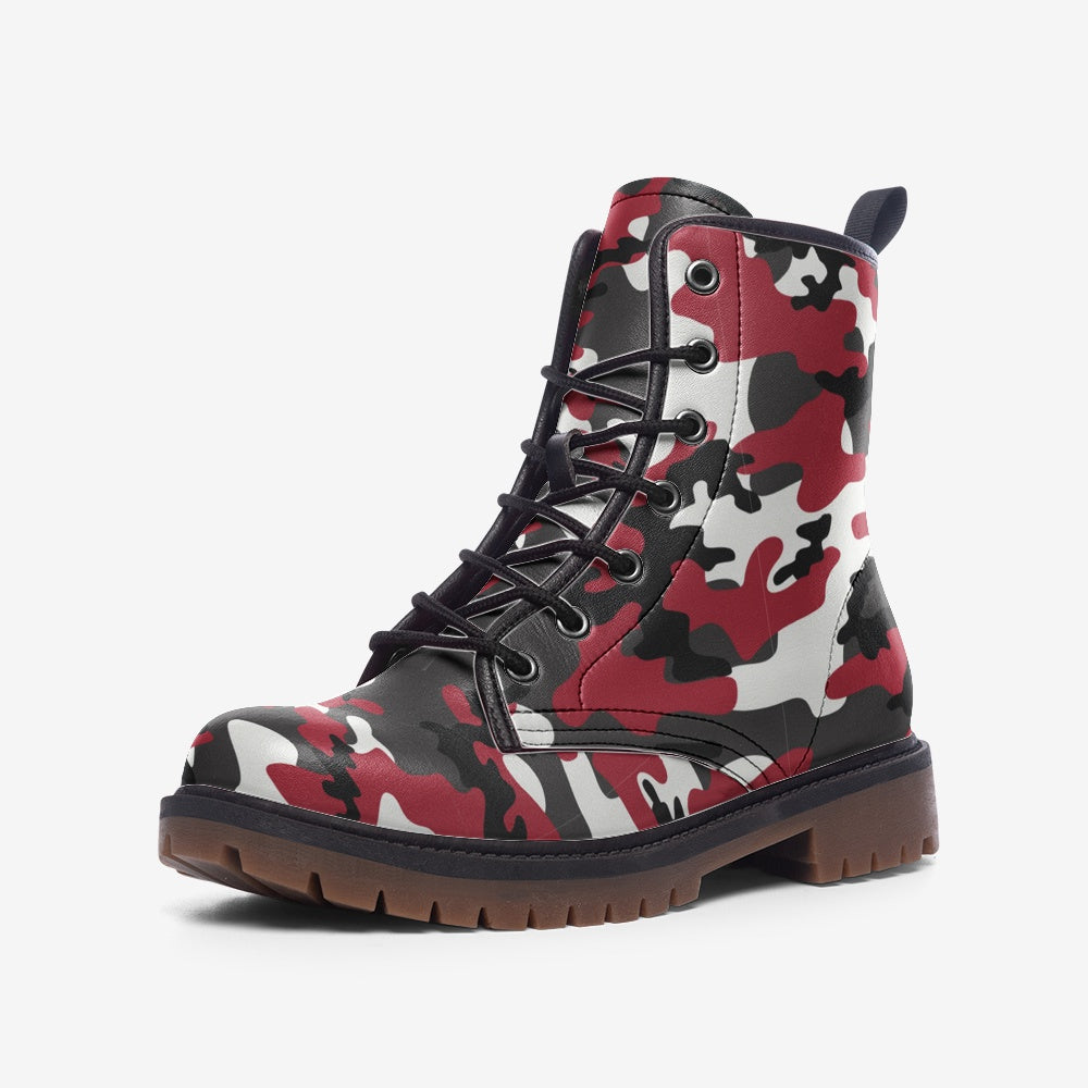 Red Camo Boots | MIxed Jungle Green, Black, & White Leather Camo Colors
