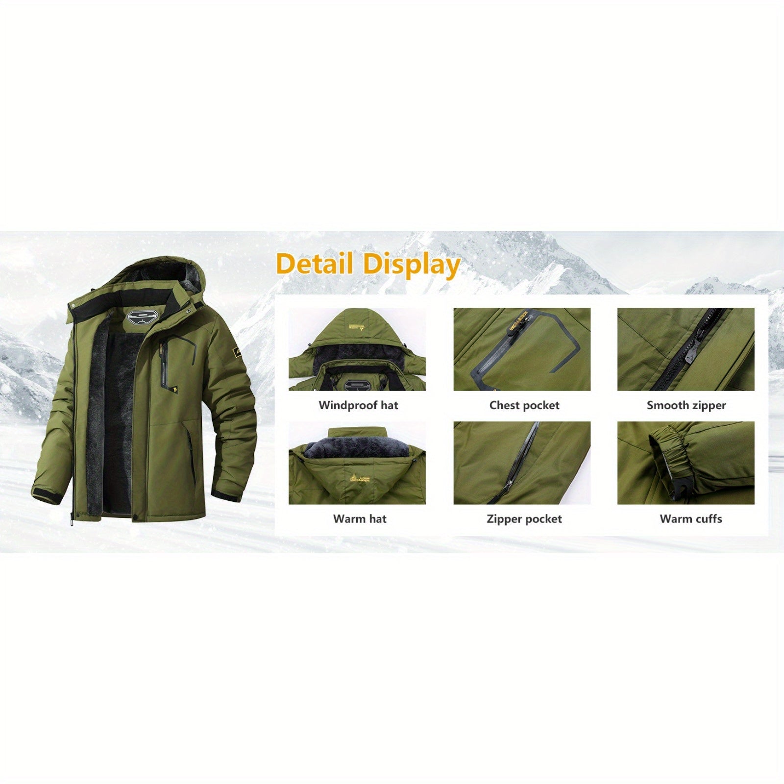 Men's Designer Ski Jacket | Warm Fleece with Detachable Hood Camo Colors
