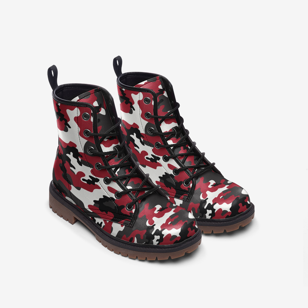 Red Camo Boots | MIxed Jungle Green, Black, & White Leather Camo Colors