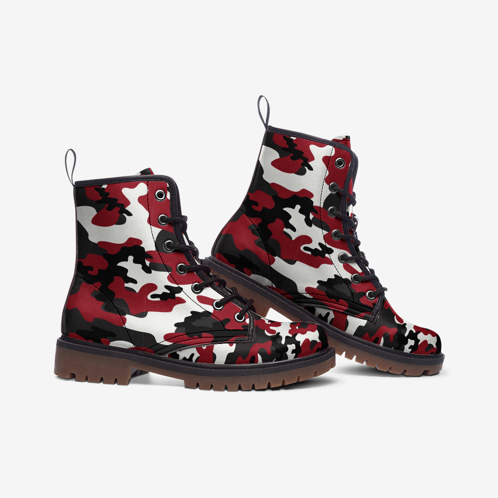 Red Camo Boots | MIxed Jungle Green, Black, & White Leather Camo Colors