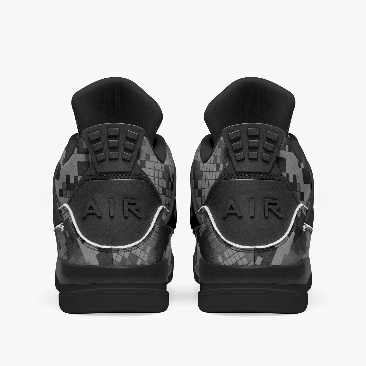 Gray Camo Jordans AJ4 | Digital Monochrome | Black Sole Camo Colors