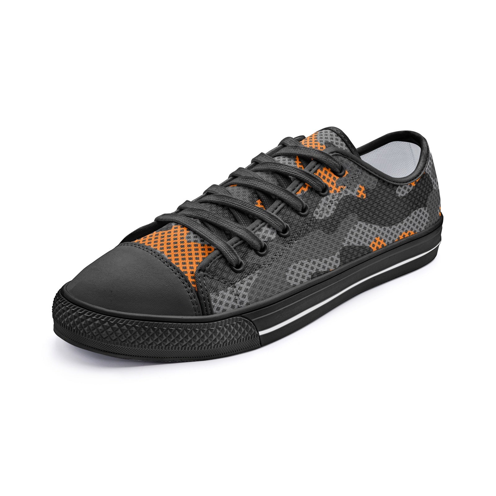Camo Shoes | Low Top Canvas | Orange & Black Pixel Camo Colors