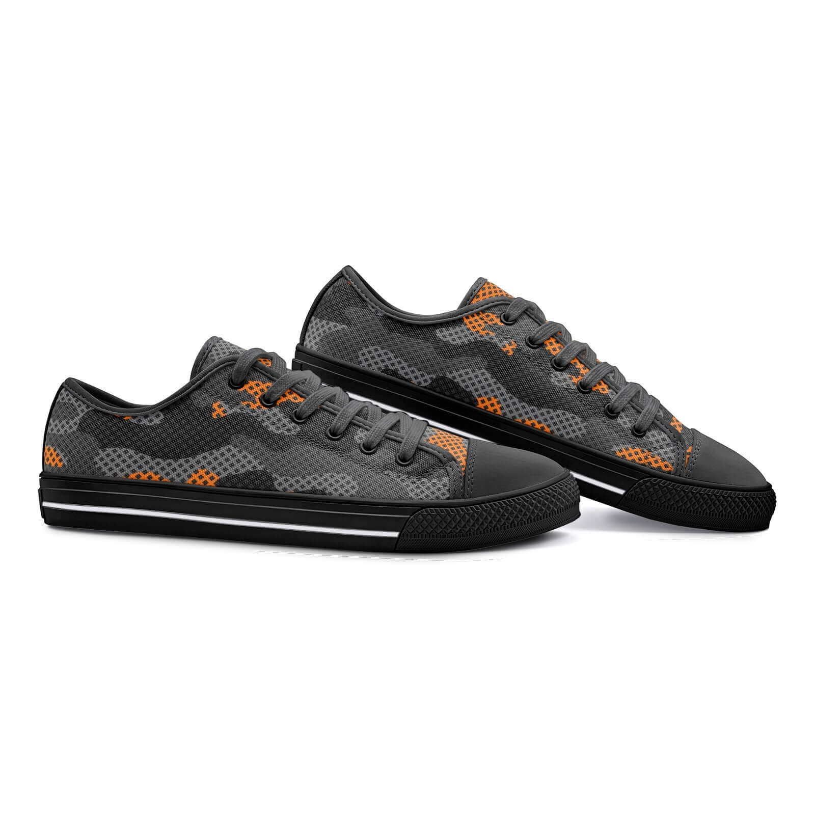 Camo Shoes | Low Top Canvas | Orange & Black Pixel Camo Colors