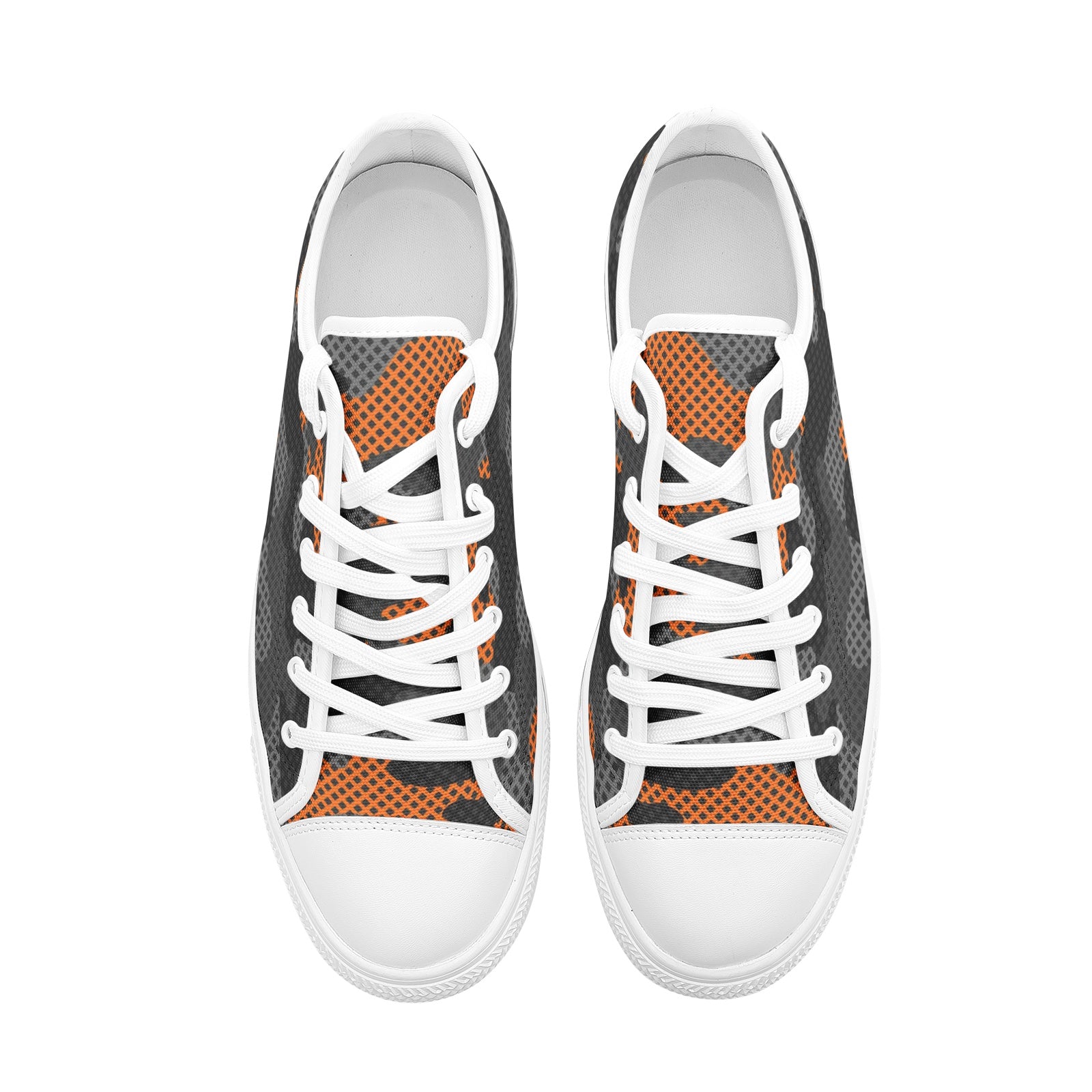 Camo Shoes | Low Top Canvas | Orange & Black Pixel Camo Colors