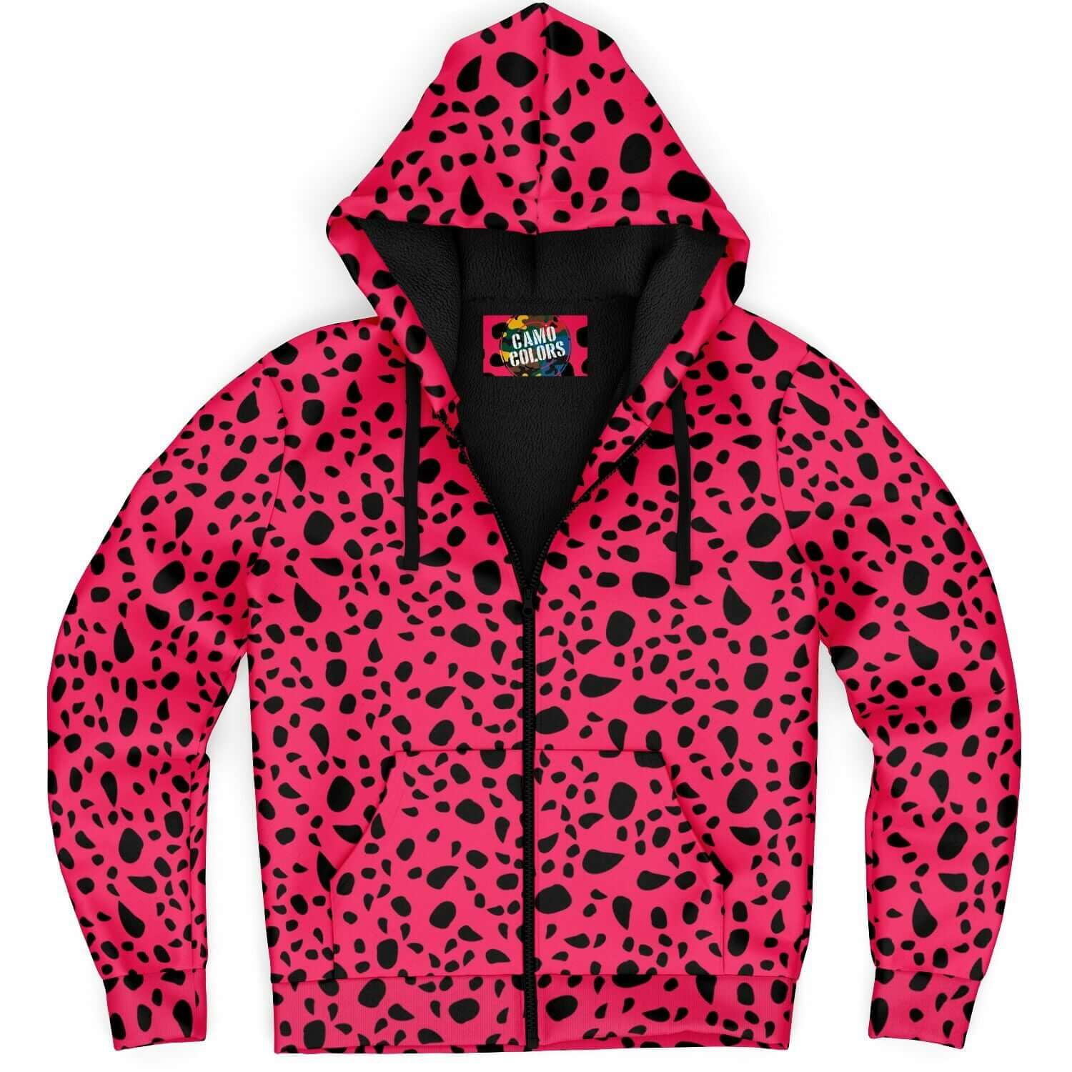 Microfleece Zip Camo Hoodie | Leopard Print in Pink & Black Camo Colors