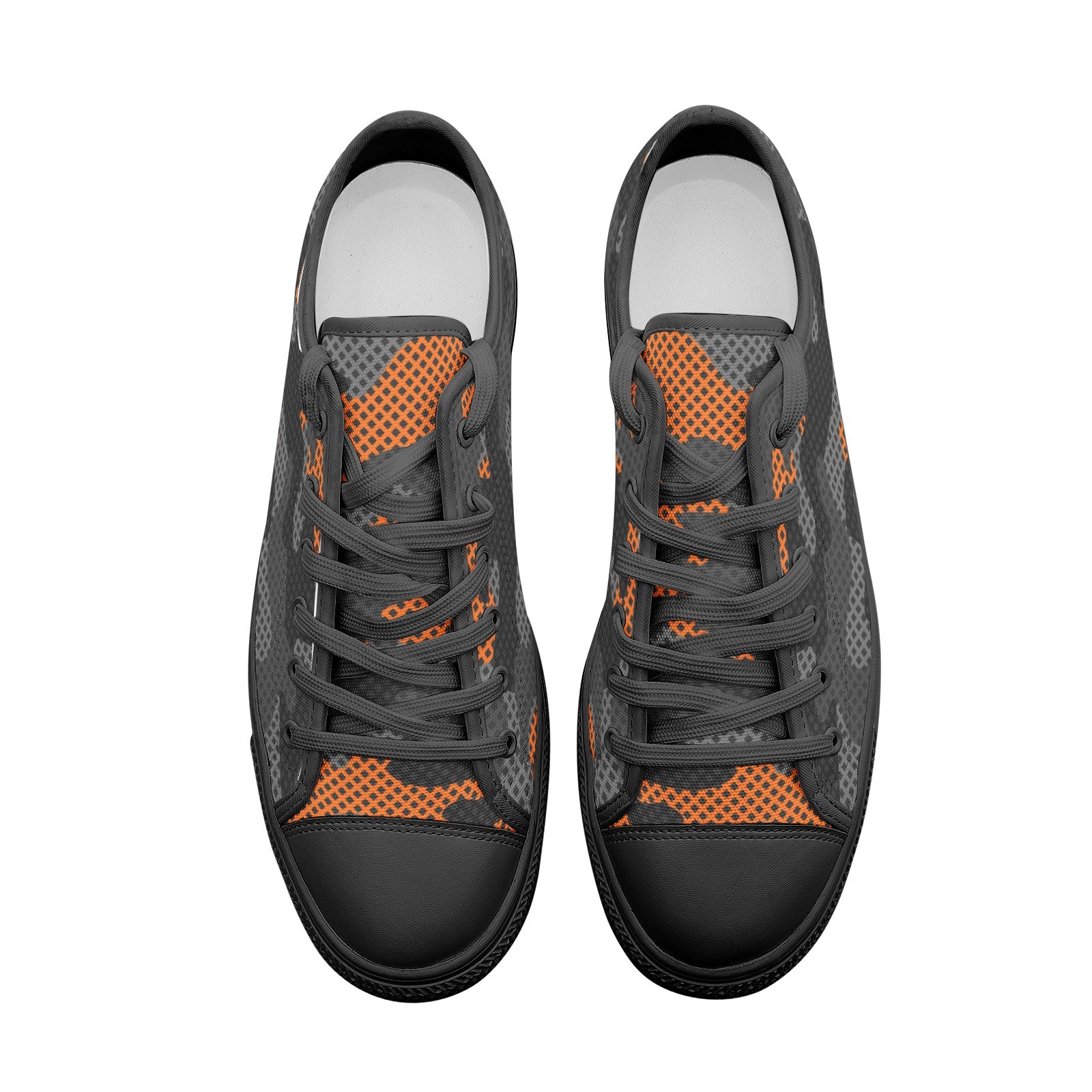 Camo Shoes | Low Top Canvas | Orange & Black Pixel Camo Colors