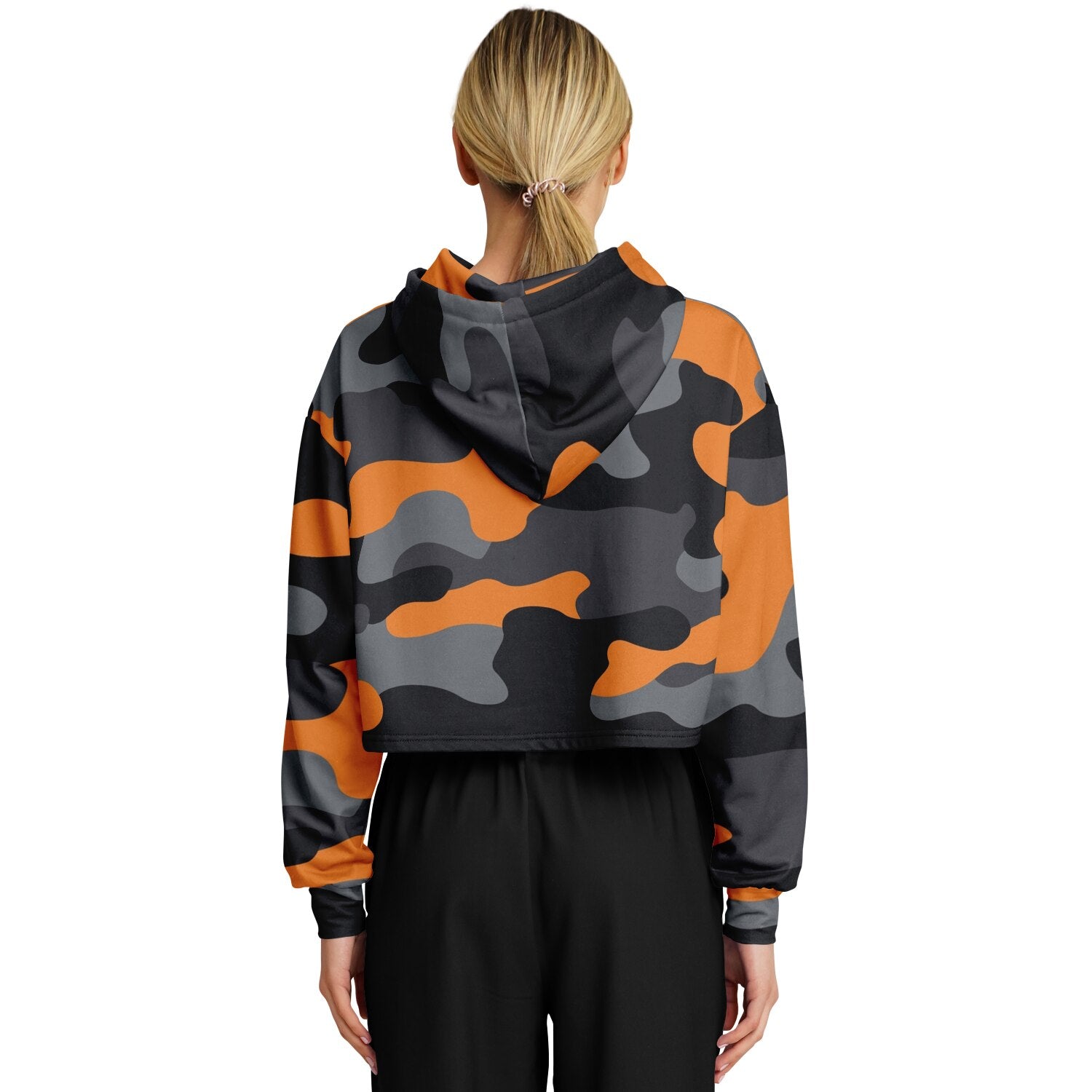 Cropped Hoodie For Women | Orange, Gray & Black Camouflage Camo Colors