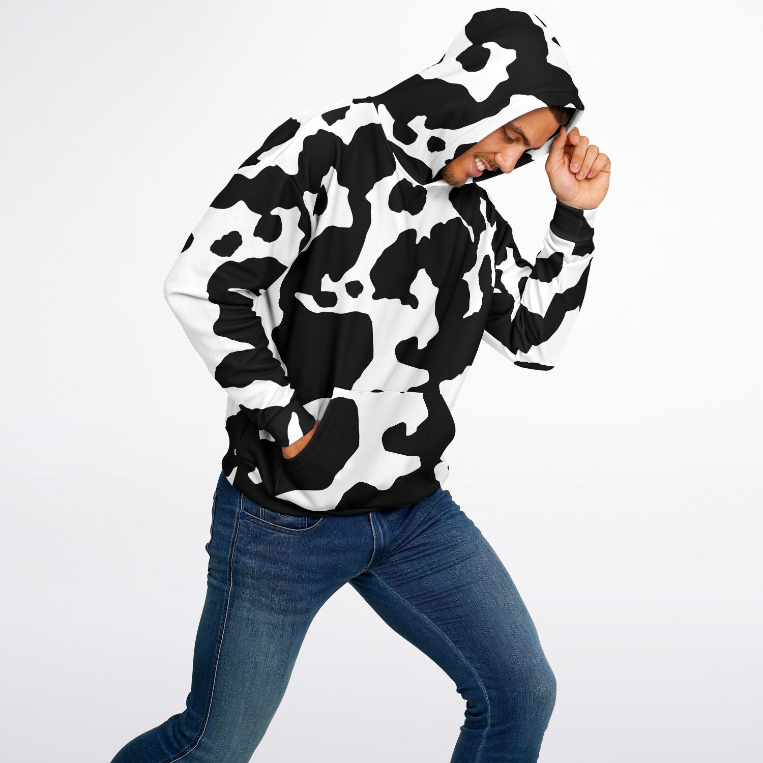 Oversized Hoodie in Black and White Cow Print | Camo Colors