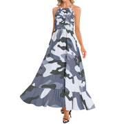 Camo Maxi Dress | Light Blue | Ruffle Hem Camo Colors