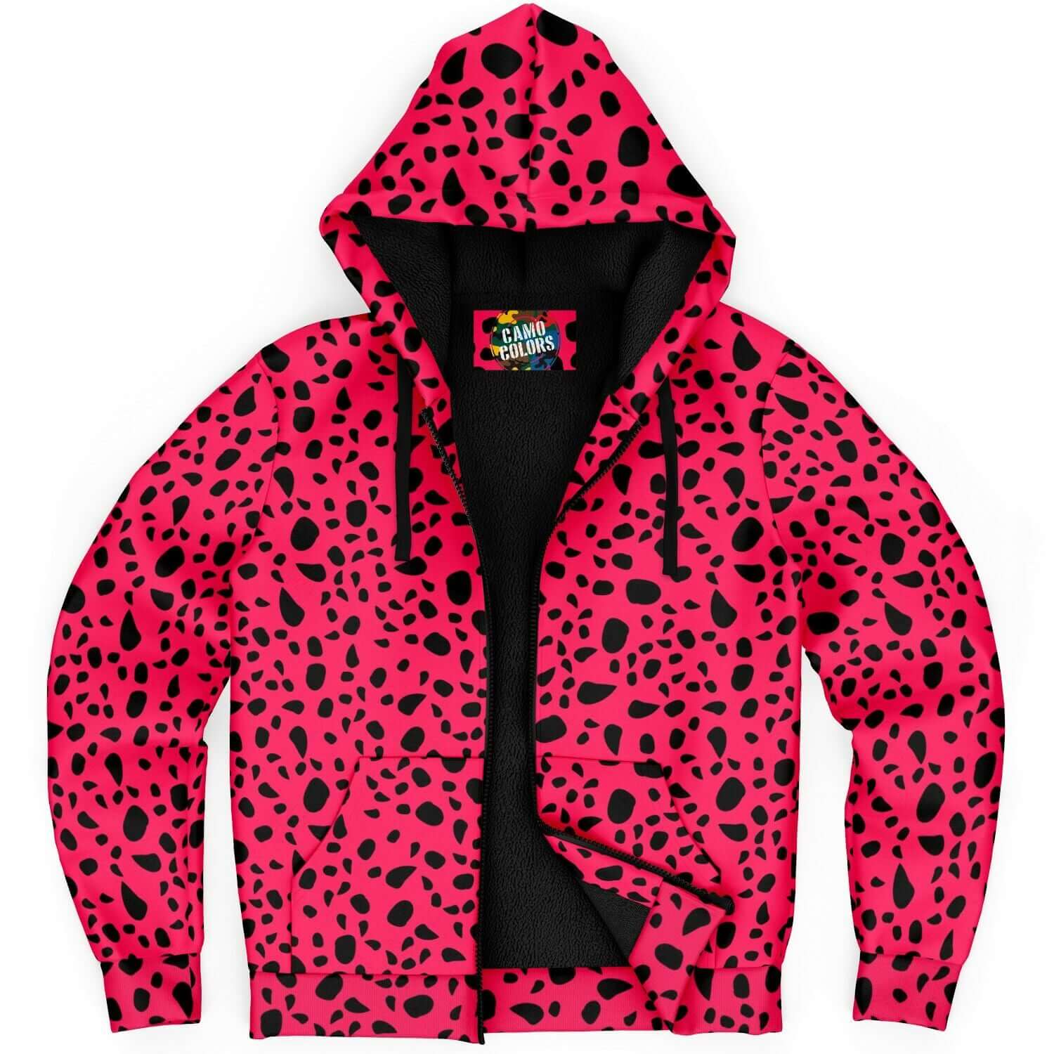Microfleece Zip Camo Hoodie | Leopard Print in Pink & Black Camo Colors