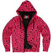 Microfleece Zip Camo Hoodie | Leopard Print in Pink & Black Camo Colors