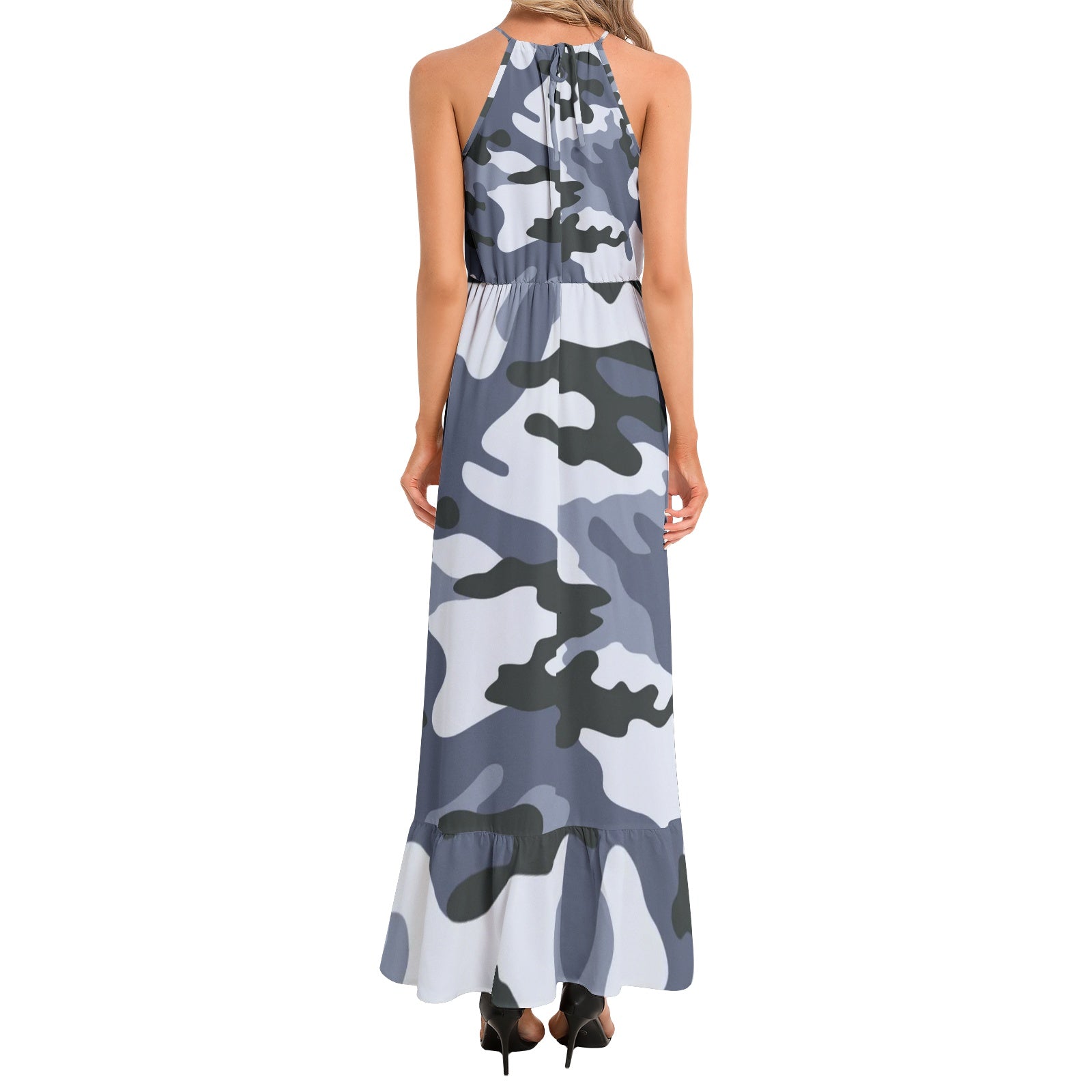 Camo Maxi Dress | Light Blue | Ruffle Hem Camo Colors