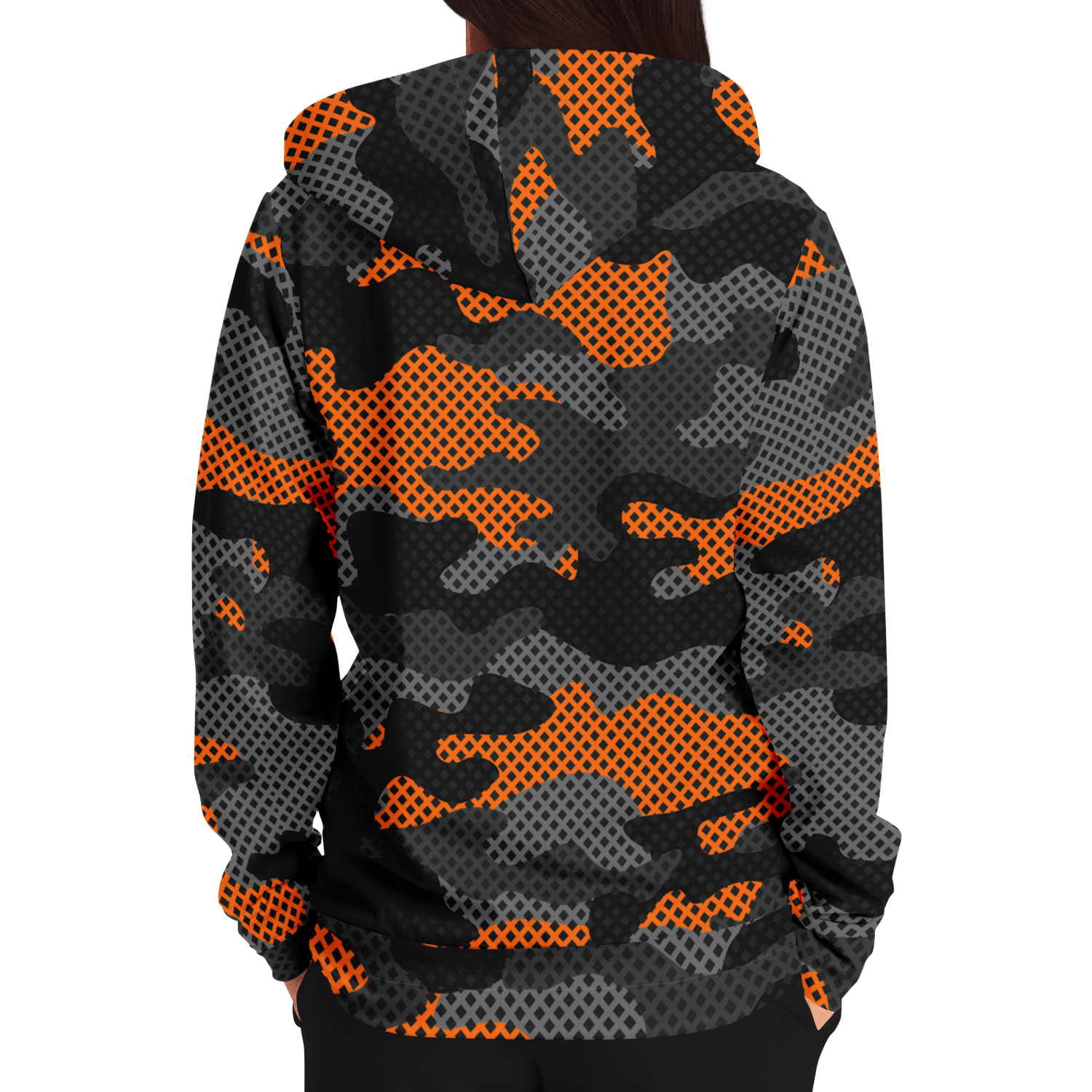 Zip-Up Hoodie | Orange & Black Pixel Camouflage style Camo Colors