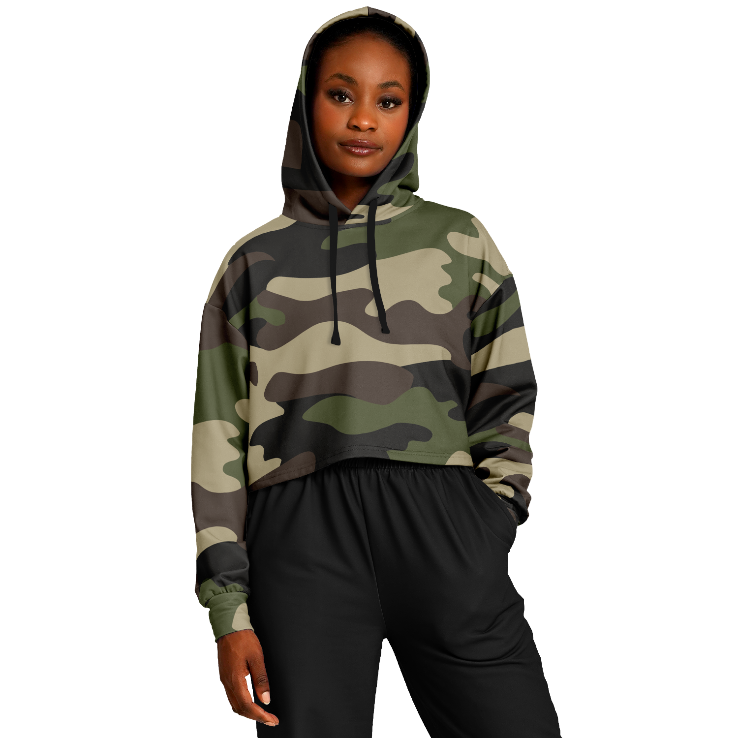 Cropped Hoodie For Women | Classic Green Camo Camo Colors