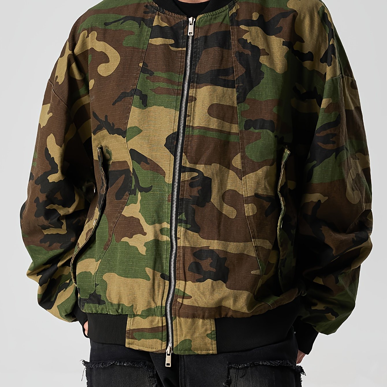 Casual Camo Print Bomber Jacket for Women, Zip-Up Outerwear Camo Colors