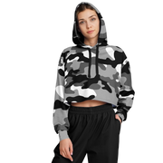 Cropped Hoodie For Women | Black, White & Gray Camouflage Camo Colors