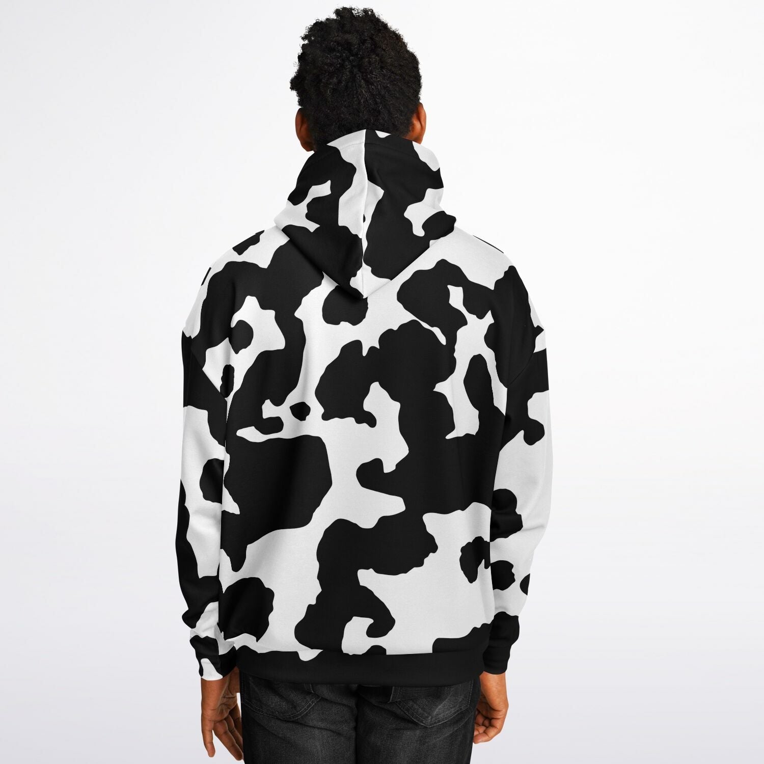 Oversized Hoodie in Black and White Cow Print | Camo Colors