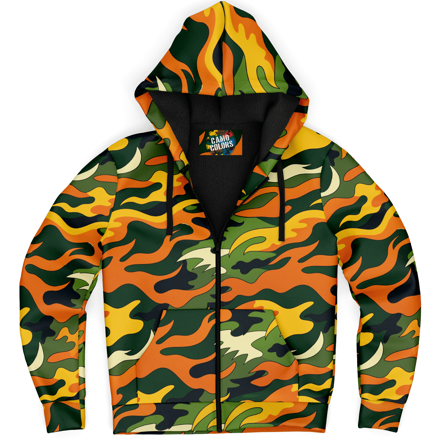 Tiger Flames Zip Hoodie | Cozy Microfleece in Orange Camo Camo Colors