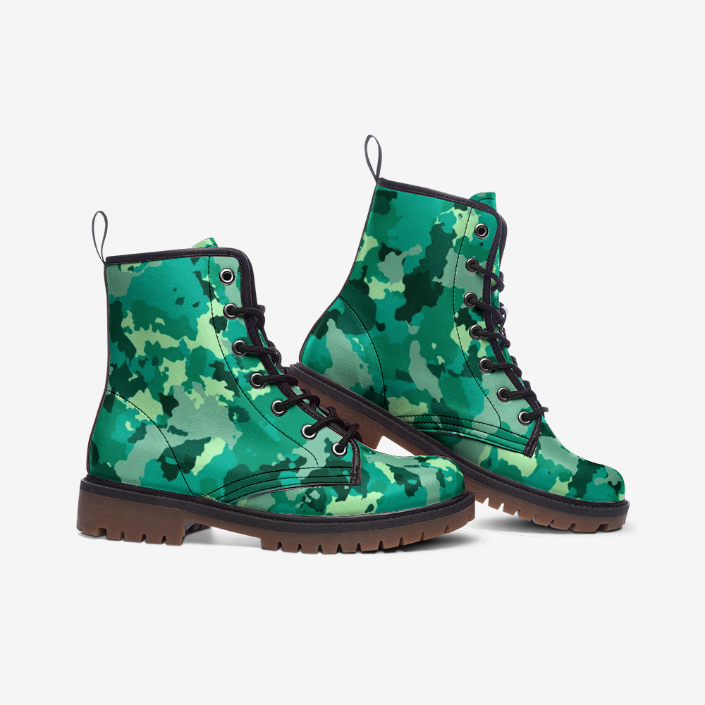 Cyan Green Camo Boots | Lightweight Leather Camo Colors