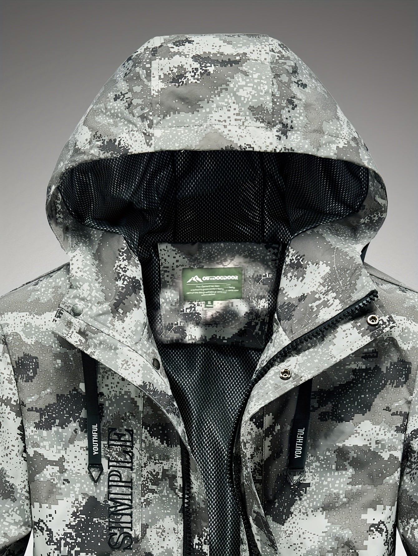 Men's Camo Hooded Windbreaker Jacket with Zip & Drawstring Camo Colors