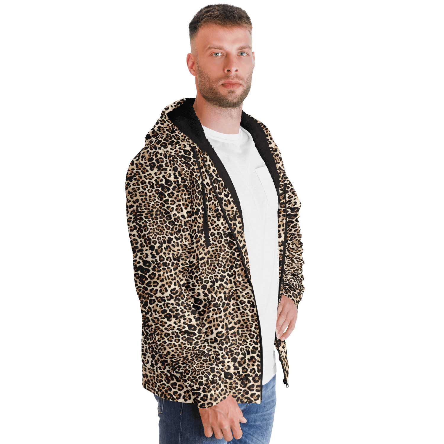 Microfleece Zip Hoodie | Classic Brown Leopard Print Camo Colors