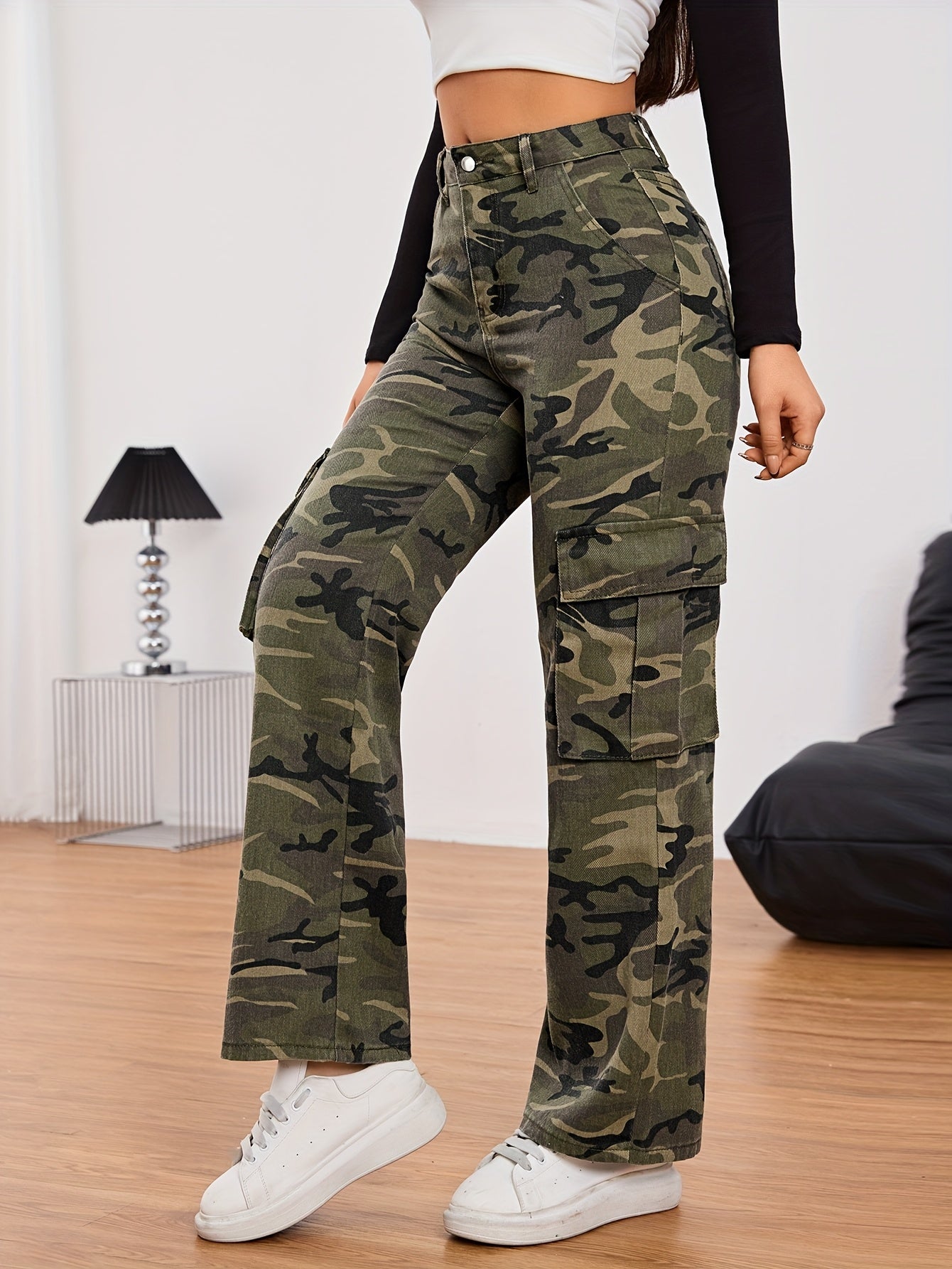 Women's High Waist Non-elastic Camouflage Work Pants Camo Colors