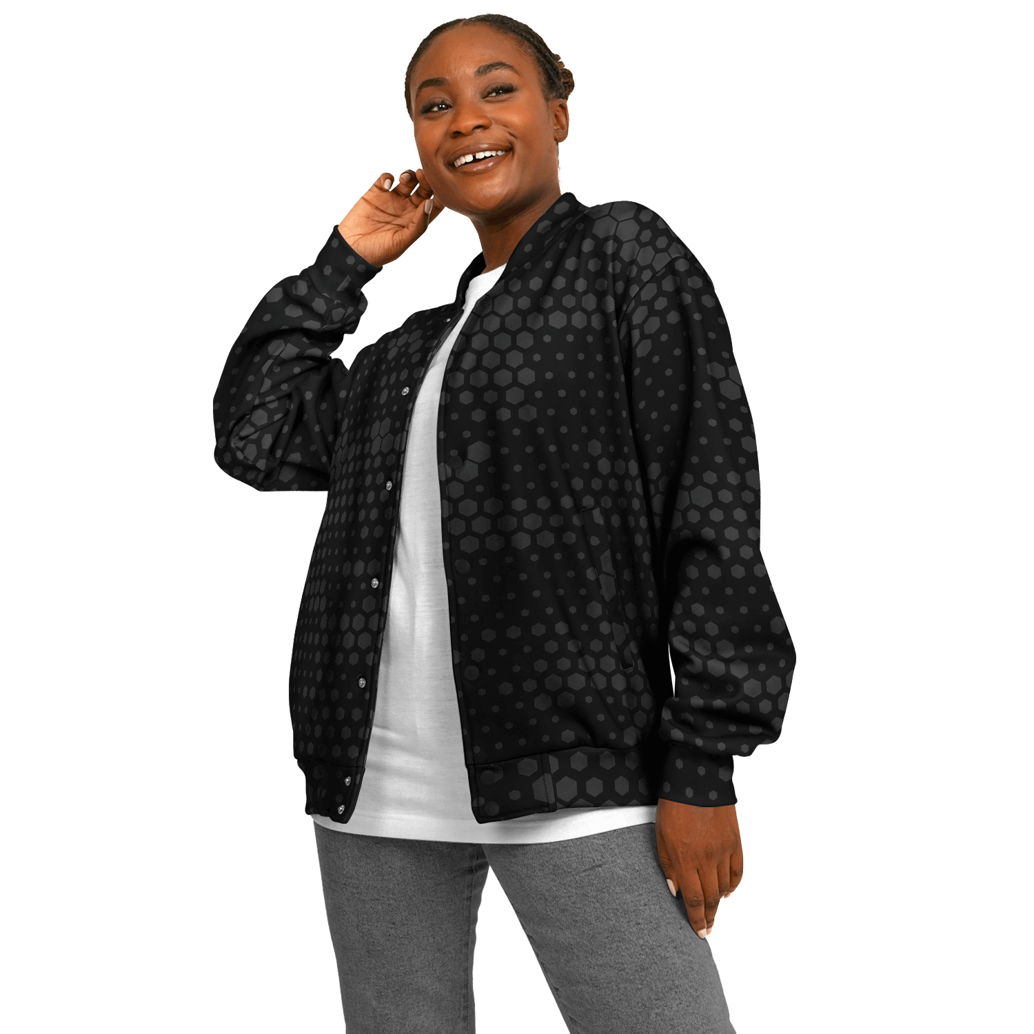 Baseball Jacket in Stylish Black Hive Camouflage Camo Colors