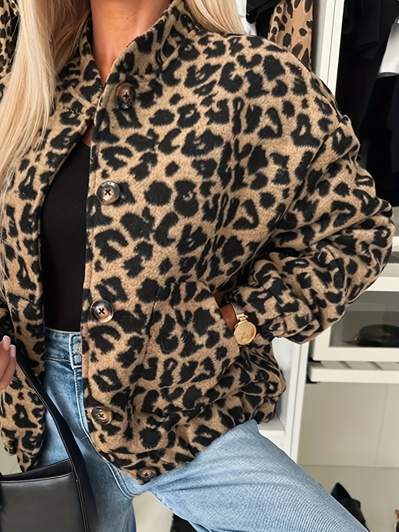Women's Leopard Print Casual Button-Up Jacket | Camo Colors