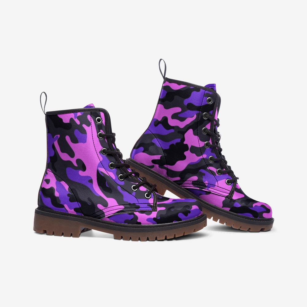 Pink Camo Boots | Lightweight Leather | Black & Indigo Camo Colors