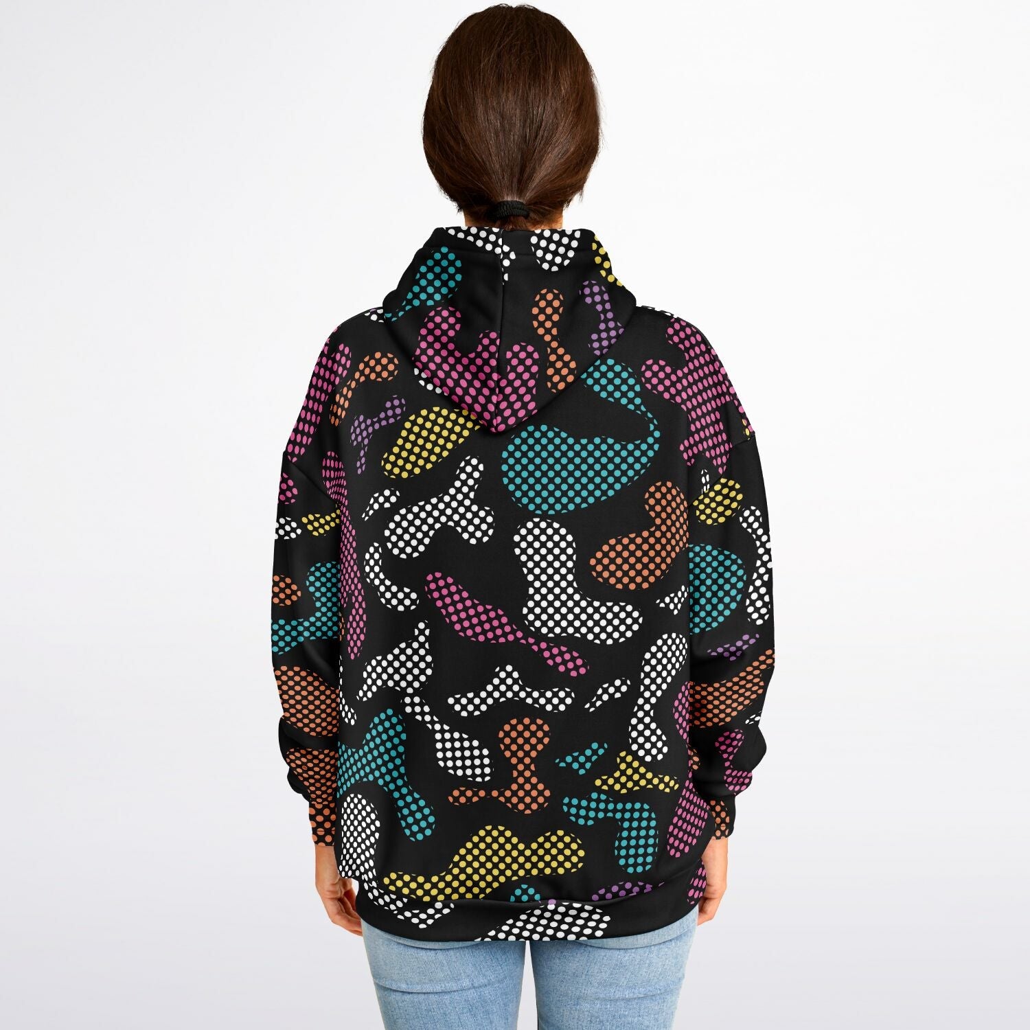 Black Oversized Hoodie | Pixel Camouflage in PInk and Yellow | Camo Colors