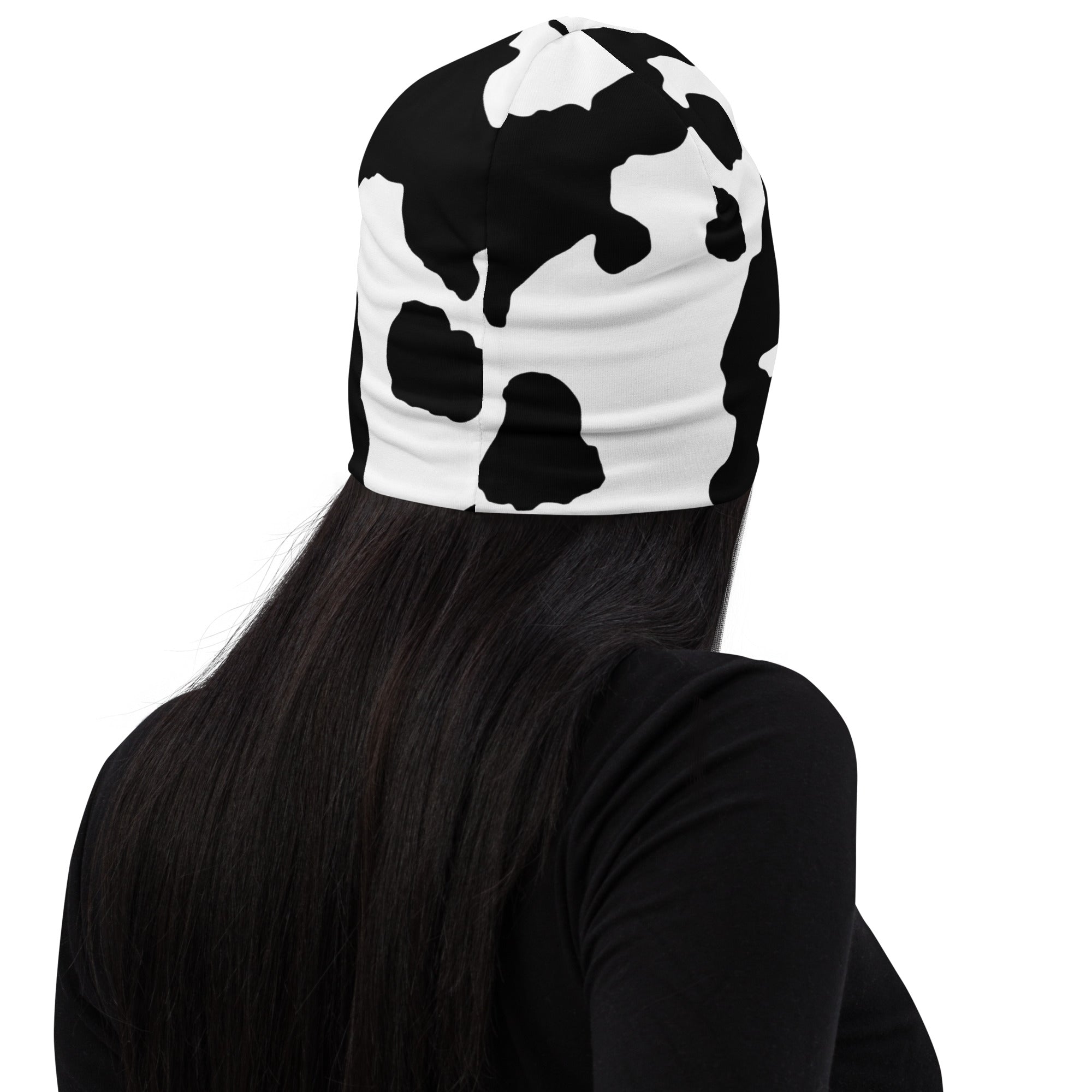 Camouflage Beanie | Black & White Cow Print Camo Colors